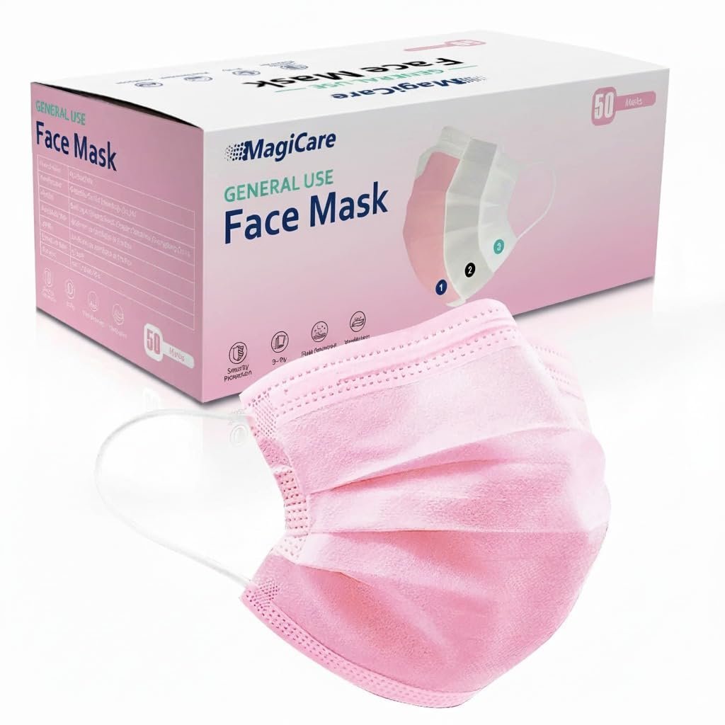 MAGICARE Pink Face Mask Disposable for Adults, Pink Mask for Women & Men