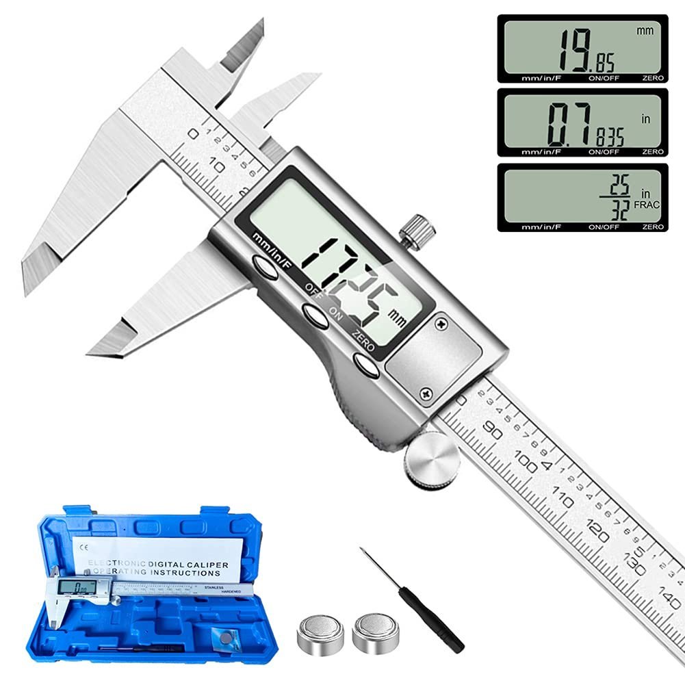 613ogMkDwQS.jpg Digital Caliper Measuring Tool, Stainless Steel Vernier Caliper Digital Micrometer with Large LCD Screen, Easy Switch from Inch Metric Fraction, 6 Inch Caliper Tool for DIY/Household - Image 1