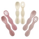 PandaEar 6-Pack Silicone Baby Spoons, 6+ Months, Pink Light Pink Beige