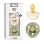 BIBS Pacifiers Colour Collection | Natural Rubber Baby Pacifier | Round Nipple | Set of 2 BPA-Free Soothers | Made in Denmark | 0+ Months (Pack of 2) | Sage/Ivory