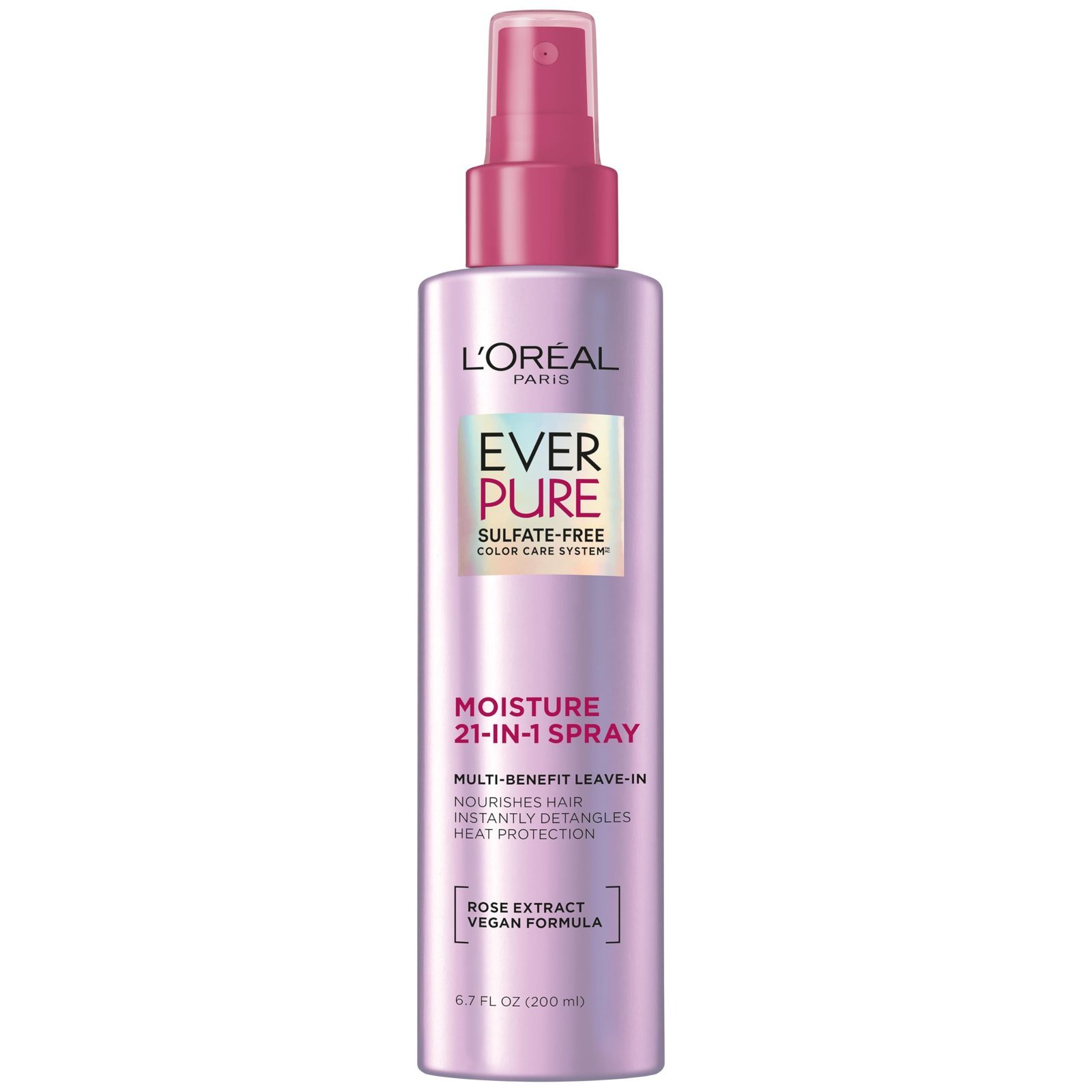 L'Oreal Paris EverPure Moisture 21-in-1 Leave In Conditioner, Multi-Benefit Heat Protectant Spray for Hair Up to 450°F, Detangling Frizz Control for Color Treated, Dry, or Damaged Hair, 6.7 Fl Oz