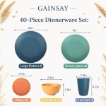 GAINSAY Wheat Straw Dinnerware Set, 40-PCS Lightweight Dish Set for 8 - Image 2