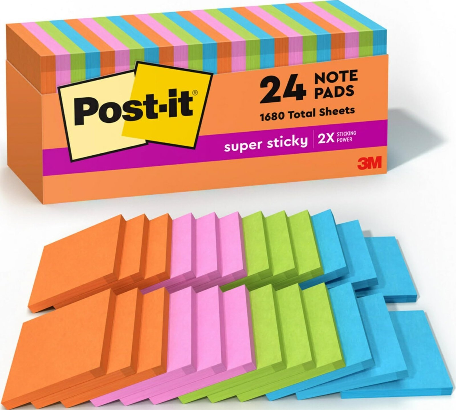 7103pQ8maL.jpg Post-it Super Sticky Notes, 3 x 3 in., Neon Fizz, 24 Pads - Image 1