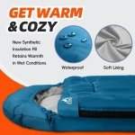 MEREZA Sleeping Bags XL for Adults Mens Large Wide Sleeping Bag for Camping & Backpacking Big and Tall Sleeping Bags for Women 4 Season Warm & Cool Weather with Compression Sack 20-32°F Blue - Image 3
