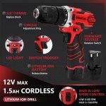 KingTool 276-Piece Tool Set Kit with 12V Cordless Power Drill (Red Black) - Image 4