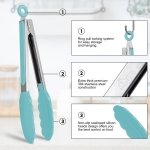 HOTEC Premium Stainless Steel Locking Kitchen Tongs with Silicon Tips, Set of 3-7", 9" and 12" (Gradient Blue) - Image 5