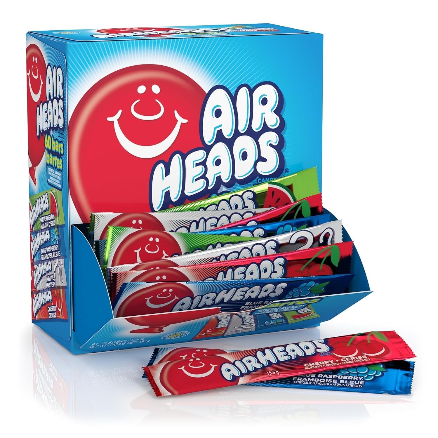 71Jl-KMF9LL.jpg Airheads Full-Size Candy Bars, Assorted Taffy Variety Pack, 60 Count Box - Image 1