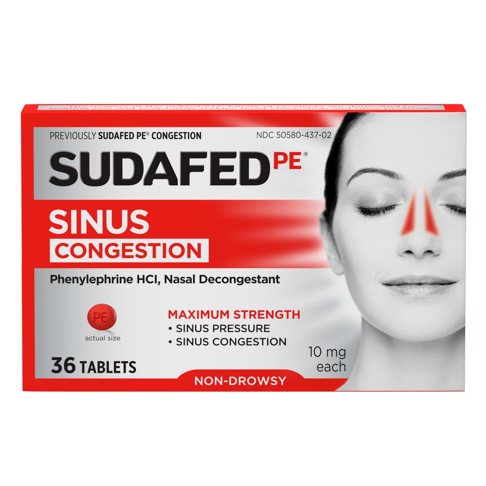 71MZAbNUO0L.jpg Sudafed PE Sinus Congestion Relief Tablets, 10 mg Phenylephrine HCI, 36 Ct - Image 1