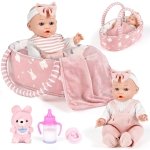 Dreamon Baby Doll Set 12" Baby Doll with Feeding & Caring Accessories, Pink