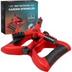 Joeys Garden Rotating Lawn Sprinkler for Yard & Kids, 360° Coverage, Red