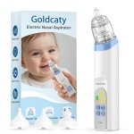 Electric Nasal Aspirator, Nose Suction for Baby, Baby Nose Sucker, Rechargeable Nose Aspirator for Babies with 3 Silicone Tips, Adjustable 5 Suction Level, Music and Light Soothing Function, Blue