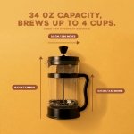 Utopia Kitchen Borosilicate Glass French Press Coffee Maker 34 Oz, Black - Image 2