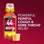 Vicks Formula 44 DM Painful Cough + Sore Throat Liquid, Day or Night, Cough Syrup, Powerful Painful Cough and Sore Throat Relief, Honey Flavored, Adult Cough Medicine, 12 FL OZ - Image 2