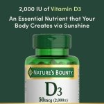 Nature's Bounty Vitamin D3 2000 IU Essential for Healthy Bones 350 Softgels - Image 3