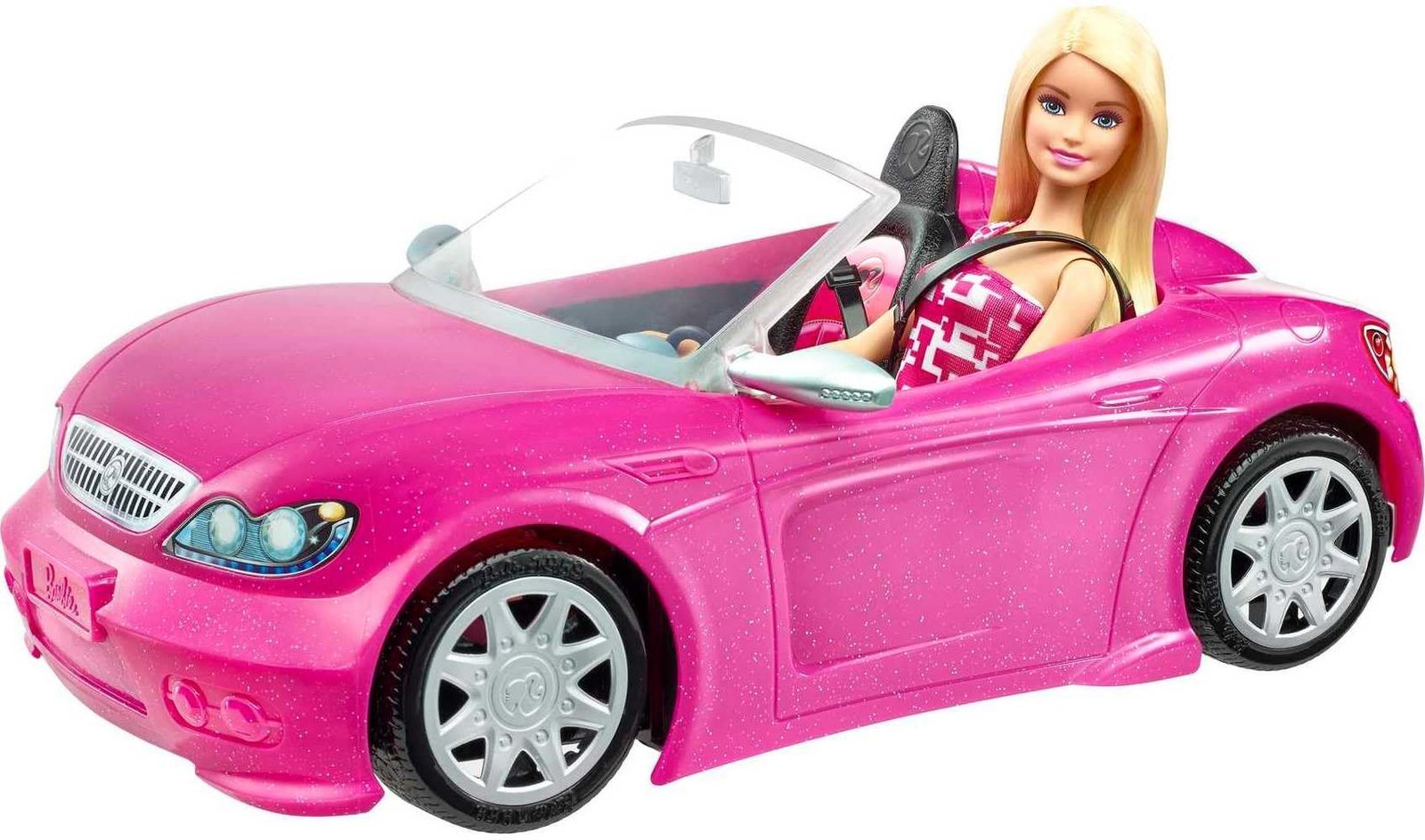 Barbie Playset with Sparkly Pink 2-Seater Toy Convertible Car Featuring Glam Details & Fashion Doll in Sundress & Sunglasses (Amazon Exclusive)