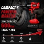 AOBEN Cordless Impact Wrench 1/2 Inch, Power Impact Gun Kit, Max 600N. M/450Ft-lbs High Torque Electric Impact Driver for Car RV Tire, 4.0Ah Battery, Charger, 6 Sockets & Storage Tool Case - Image 2