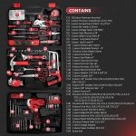 KingTool 276-Piece Tool Set Kit with 12V Cordless Power Drill (Red Black) - Image 3