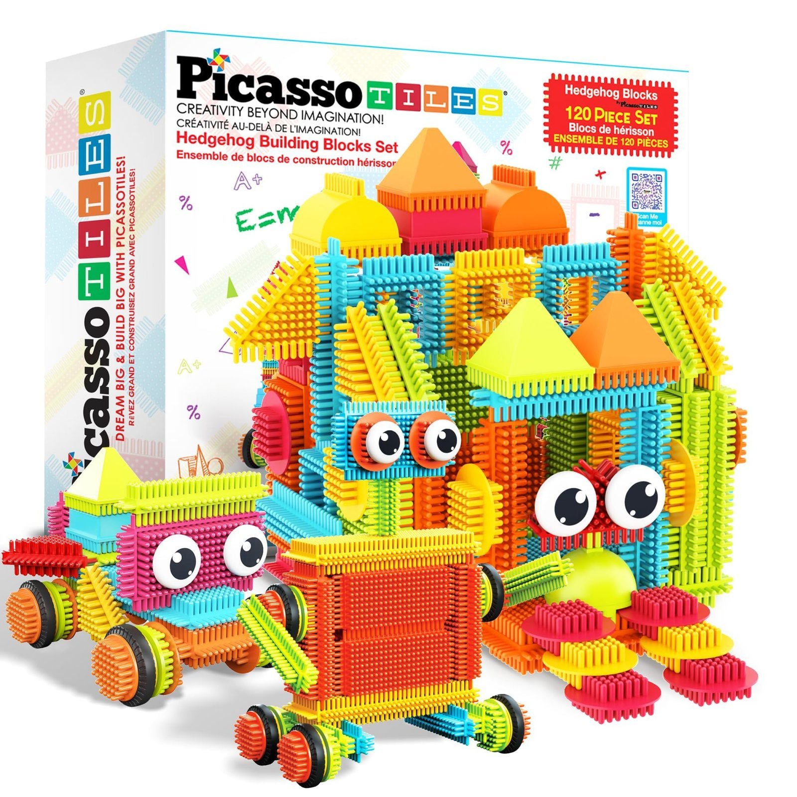 PicassoTiles 120 Piece Hedgehog Bristle Blocks STEM Building Toy Ages 3+
