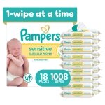 Pampers Sensitive Baby Wipes, Unscented, Fragrance Free, Clinically Proven, Water Based, Hypoallergenic, Multi-Use, Hand Wipes, 1008 Wipes Total (18X Flip-Top Packs)