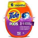 Tide PODS laundry detergent pacs, 3-in-1 Stain Remover, Odor Fighter, Color Protector, 112 Count, HE compatible, Spring Meadow Scent