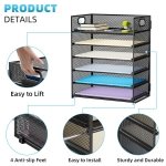 Marbrasse 6 Tier Paper Organizer Letter Tray - Mesh Desk File Organizer with Handle, Paper Sorter Organizer for Letter/A4 Office File Folder Holder - Black - Image 3
