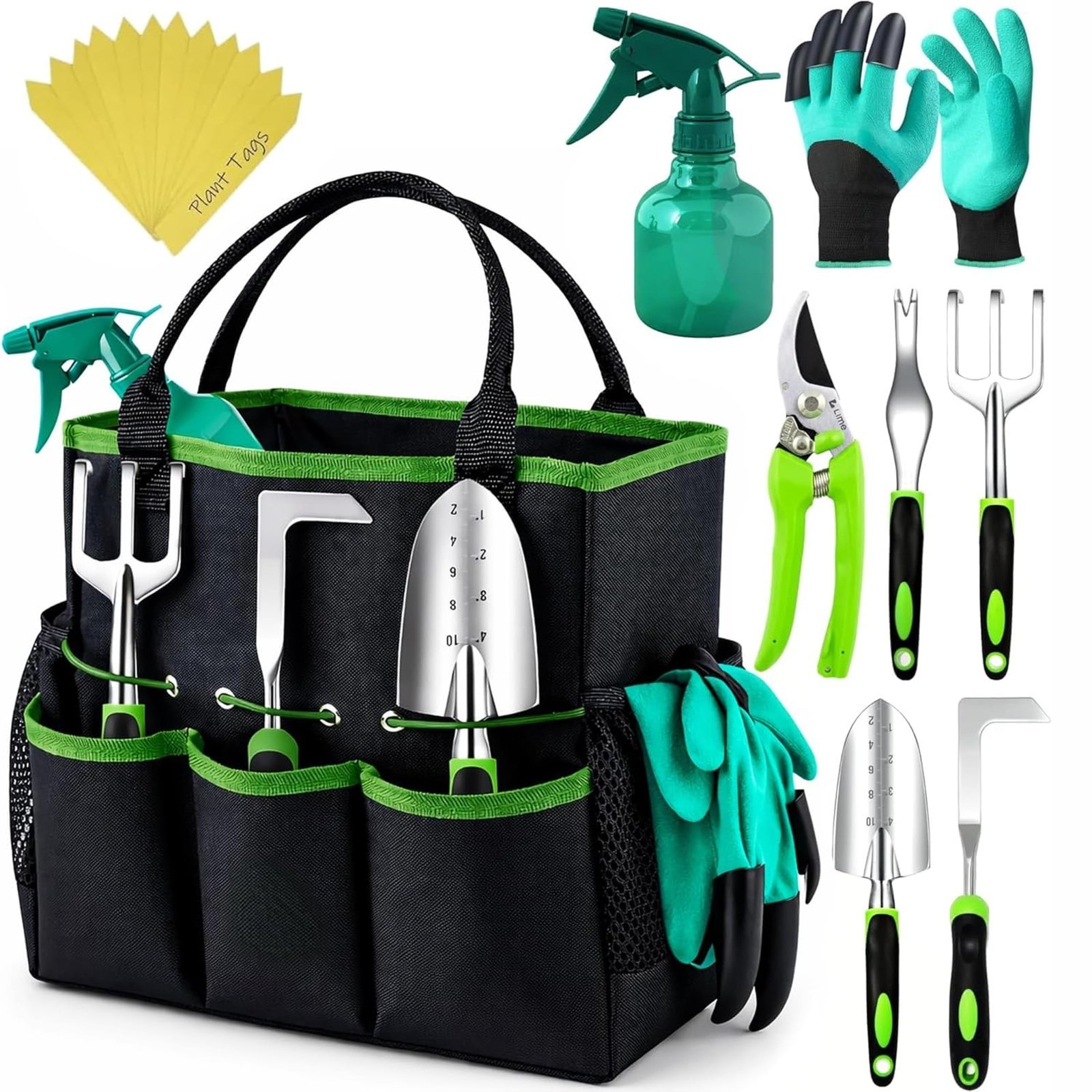 81fFCeay55L.jpg Heavy Duty Gardening Tools - Gardening Gifts for Women, Men, Mom, Dad - Durable, Ergonomic Garden Tools Set (Green) - Image 1