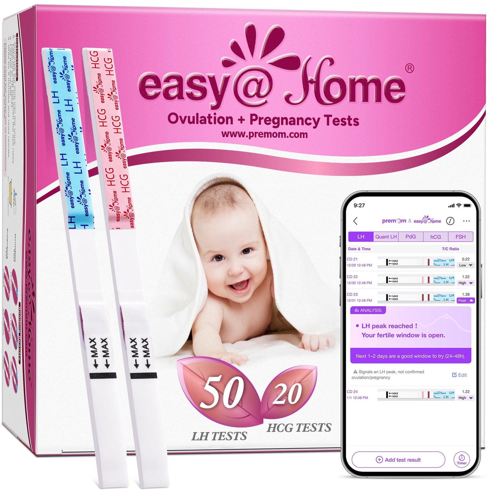 81oYxIxhhL.jpg easy@Home 50 Ovulation Test Strips and 20 Pregnancy Test Strips Combo Kit - Image 1